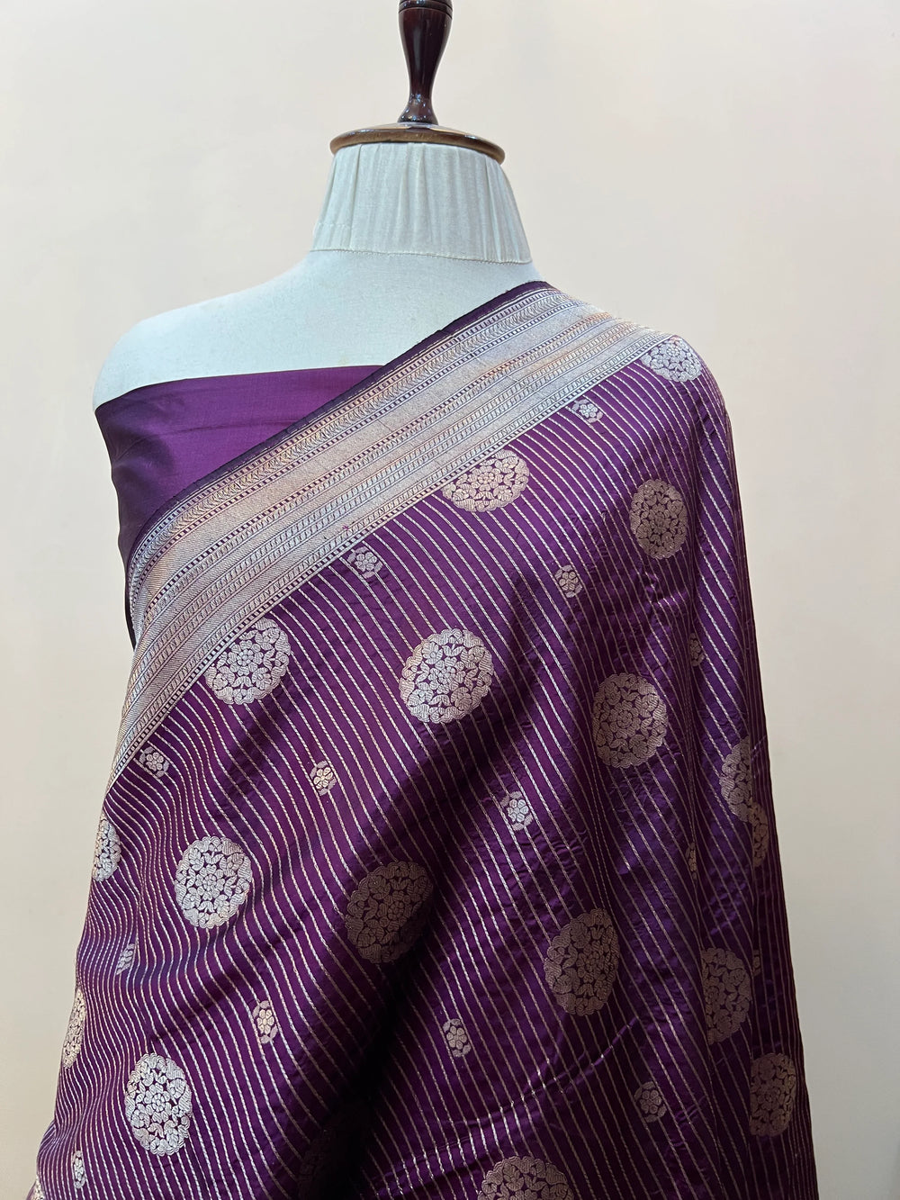 Wine Pure Katan silk Handloom Banarasi Saree