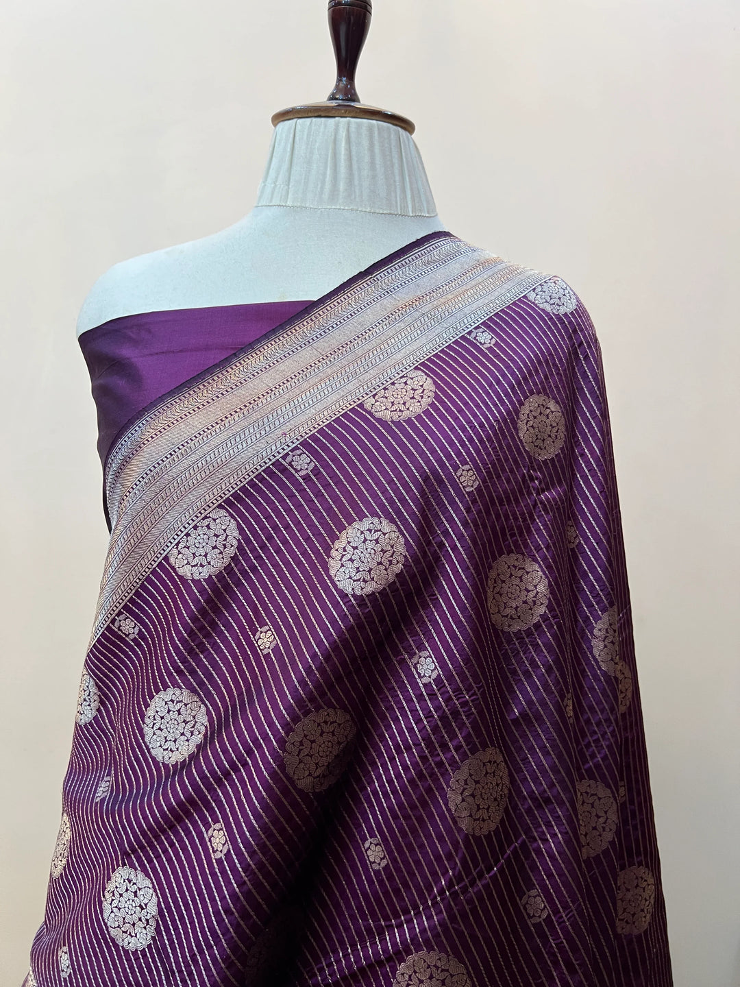 Wine Pure Katan silk Handloom Banarasi Saree