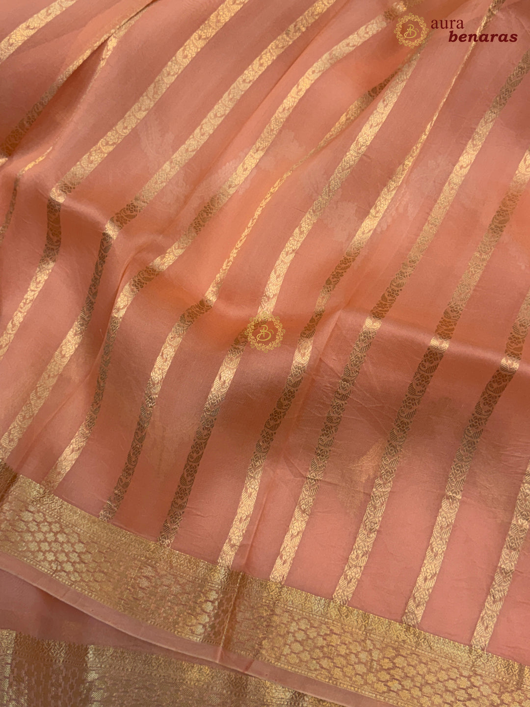 Baby Pink-Peach Kora Silk Banarasi Saree Leheriya Zari Pattern