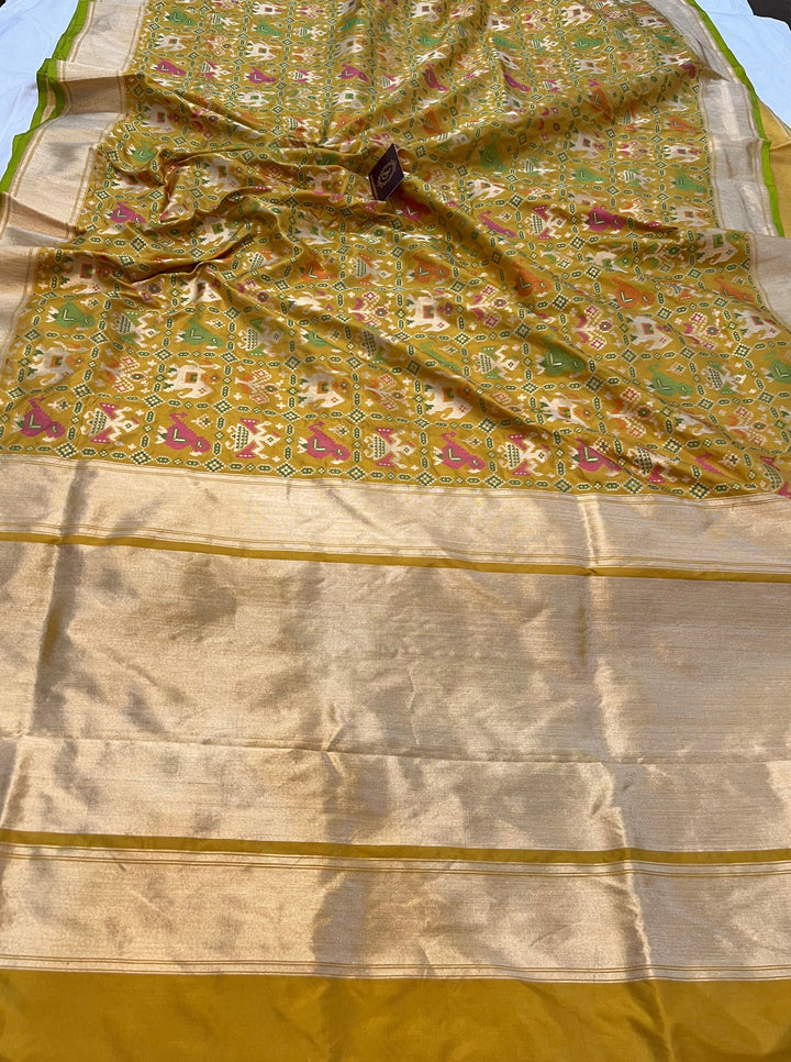 Mustard Meenakari Handloom Pure Katan Silk Saree - Aura Benaras