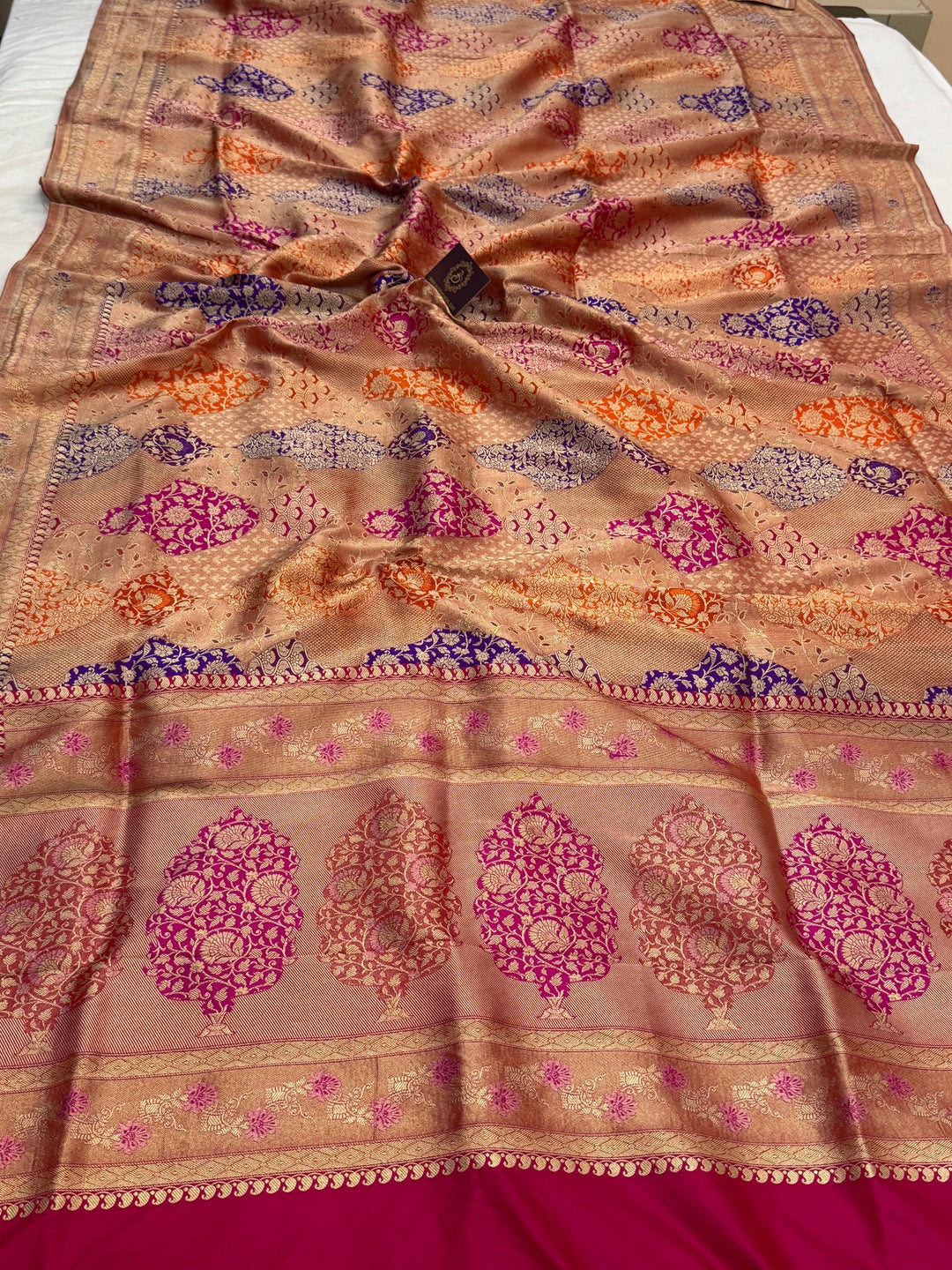 Rani Pink Pure Katan silk Handloom Banarasi Saree