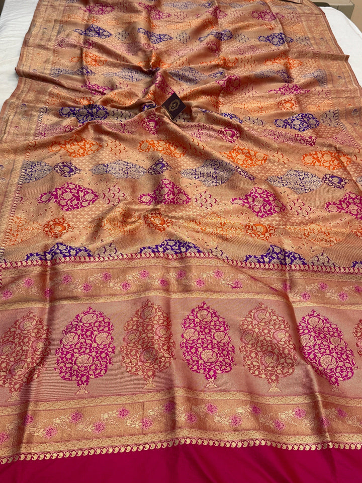Rani Pink Pure Katan silk Handloom Banarasi Saree