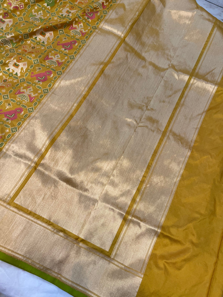 Mustard Meenakari Handloom Pure Katan Silk Saree - Aura Benaras