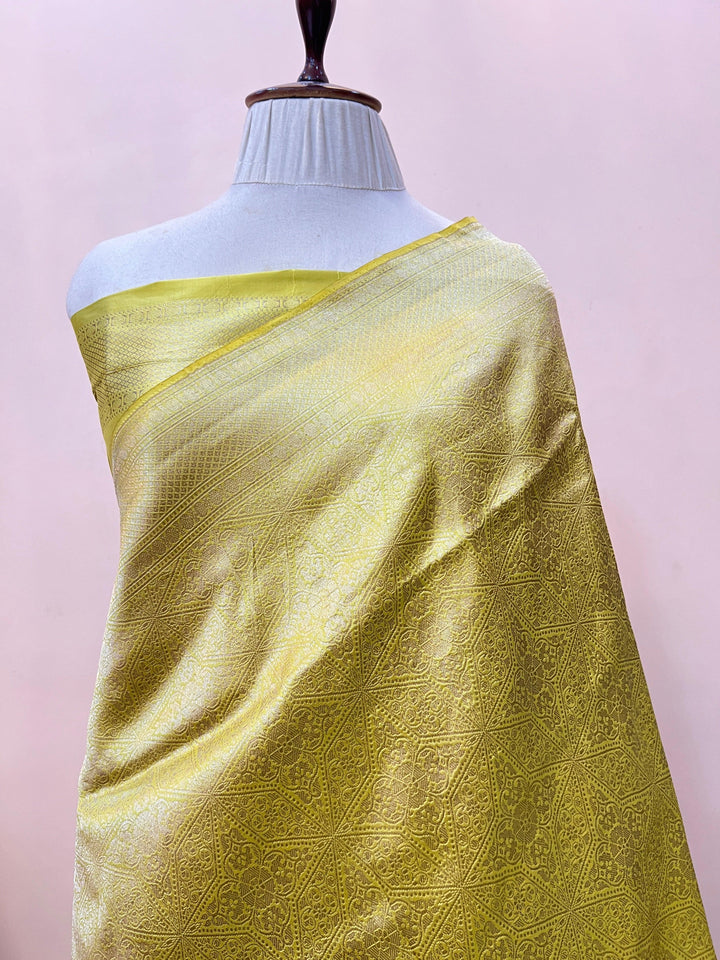 Pastel Yellow Pure Katan silk Handloom Banarasi Saree
