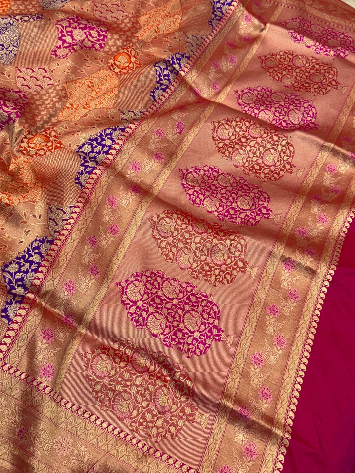 Rani Pink Pure Katan silk Handloom Banarasi Saree