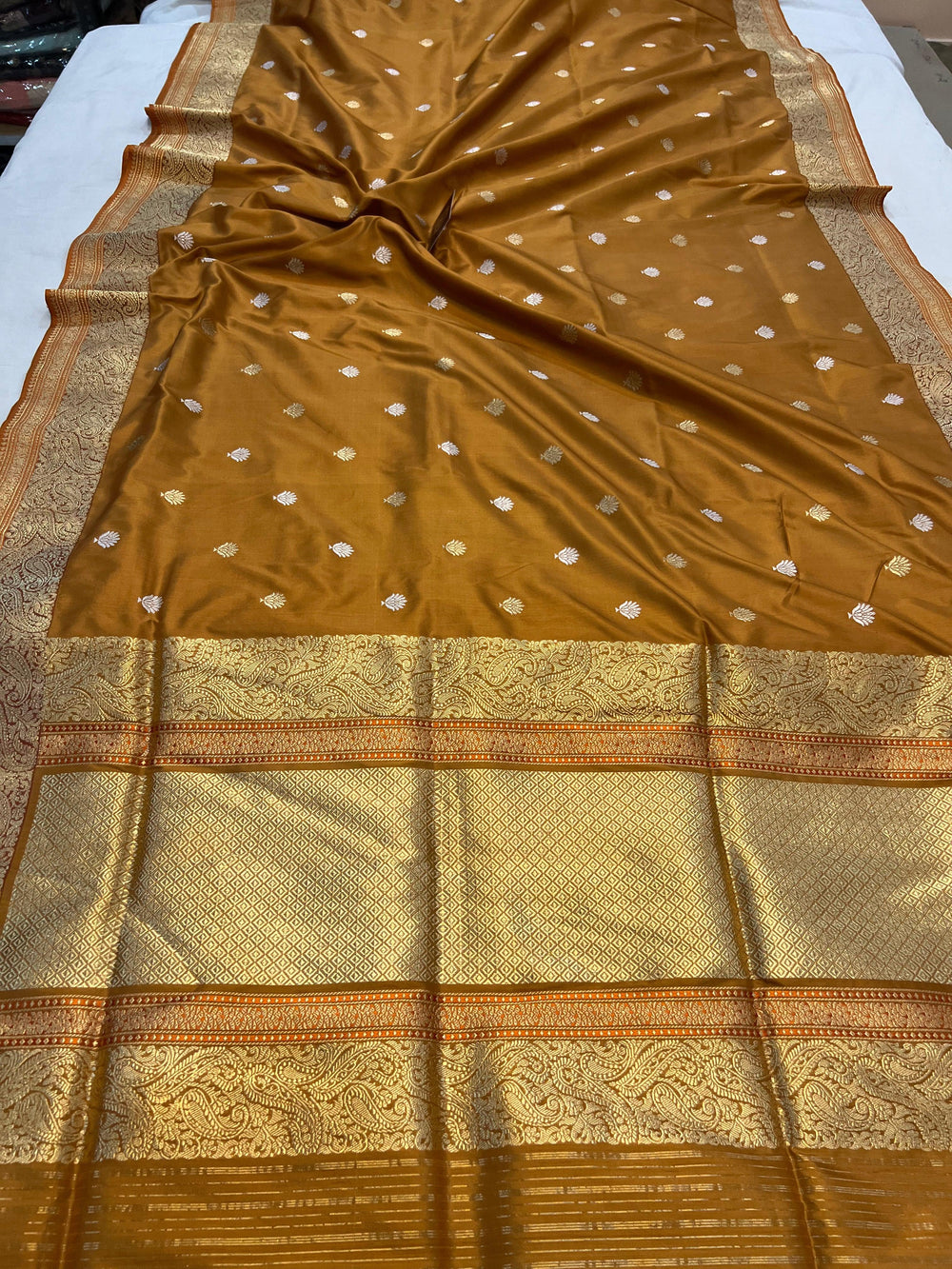 Mustard Yellow Banarasi Handloom Katan Silk Saree - Aura Benaras