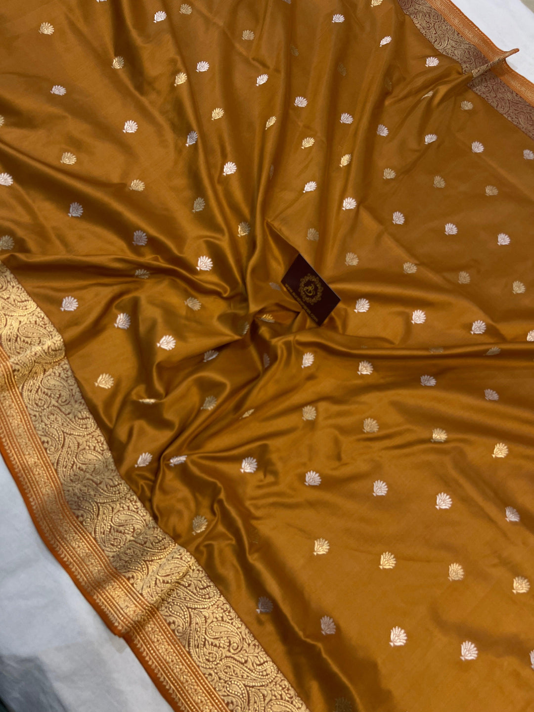 Mustard Yellow Banarasi Handloom Katan Silk Saree - Aura Benaras