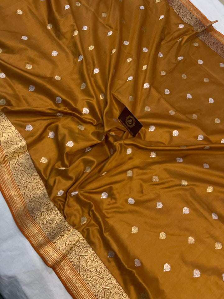 Mustard Yellow Banarasi Handloom Katan Silk Saree - Aura Benaras