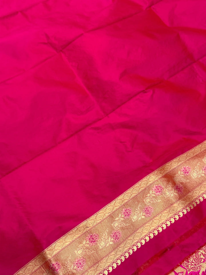 Rani Pink Pure Katan silk Handloom Banarasi Saree