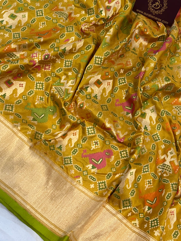Mustard Meenakari Handloom Pure Katan Silk Saree - Aura Benaras