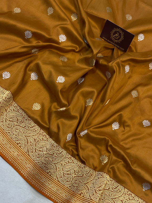 Mustard Yellow Banarasi Handloom Katan Silk Saree - Aura Benaras