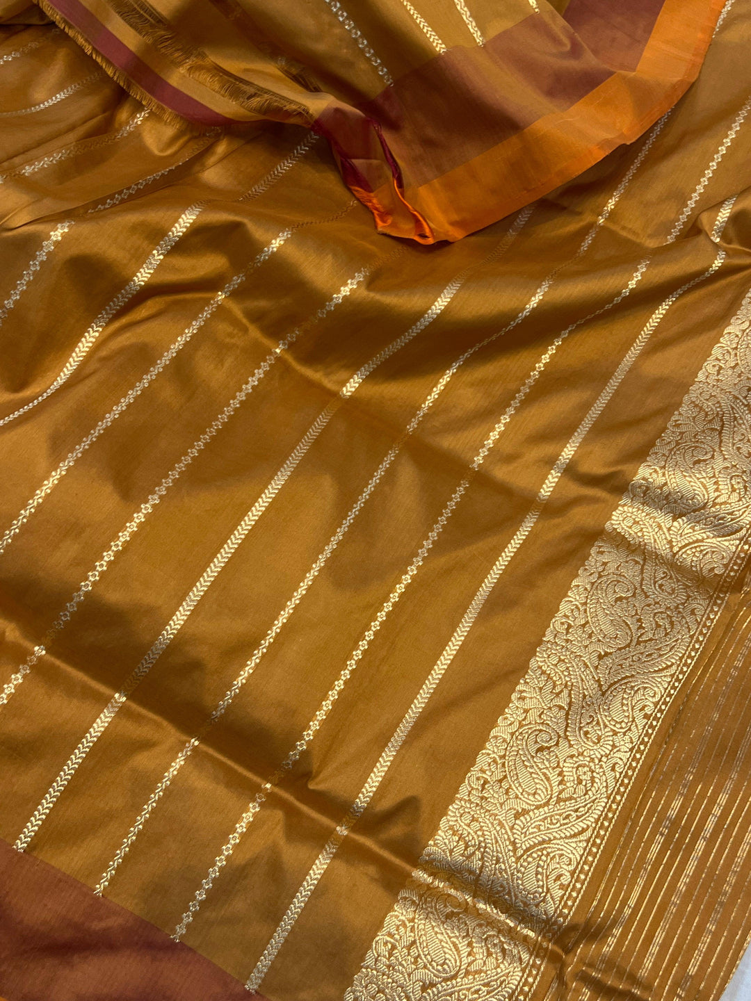 Mustard Yellow Banarasi Handloom Katan Silk Saree - Aura Benaras