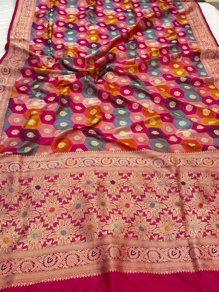 Rani Pink Pure Katan Silk Banarasi Handloom Saree