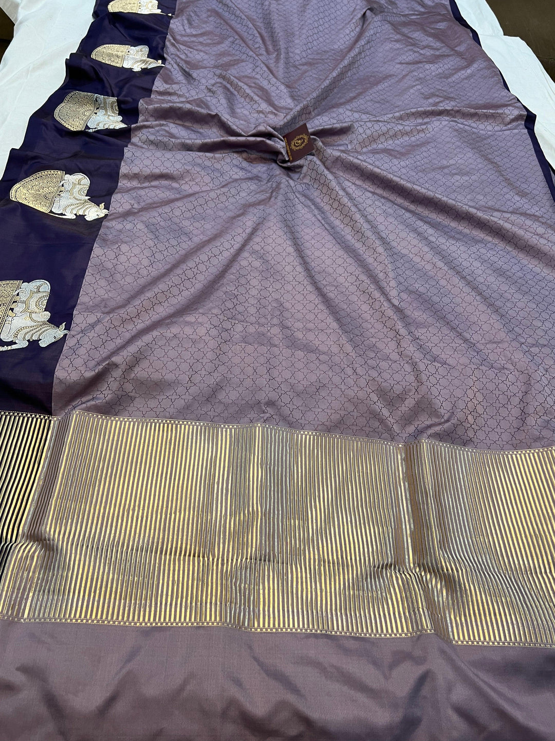 Pastel lilac Pure Banarasi Handloom Katan Satin Silk Saree - Aura Benaras