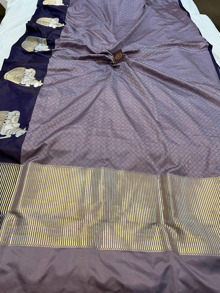 Pastel lilac Pure Banarasi Handloom Katan Satin Silk Saree - Aura Benaras