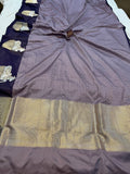 Pastel lilac Pure Banarasi Handloom Katan Satin Silk Saree - Aura Benaras