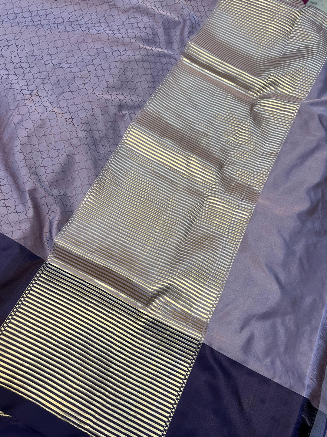 Pastel lilac Pure Banarasi Handloom Katan Satin Silk Saree - Aura Benaras