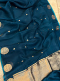 Peacock Blue Banarasi Handloom Kora Silk Saree - Aura Benaras