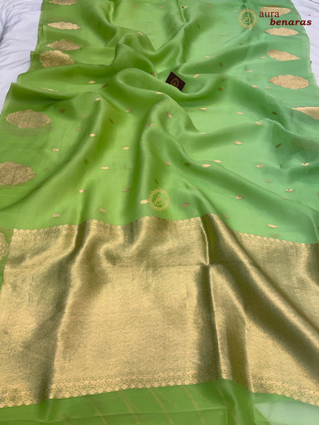 Green Kora Silk Banarasi Saree with Sona Rupa Butis 