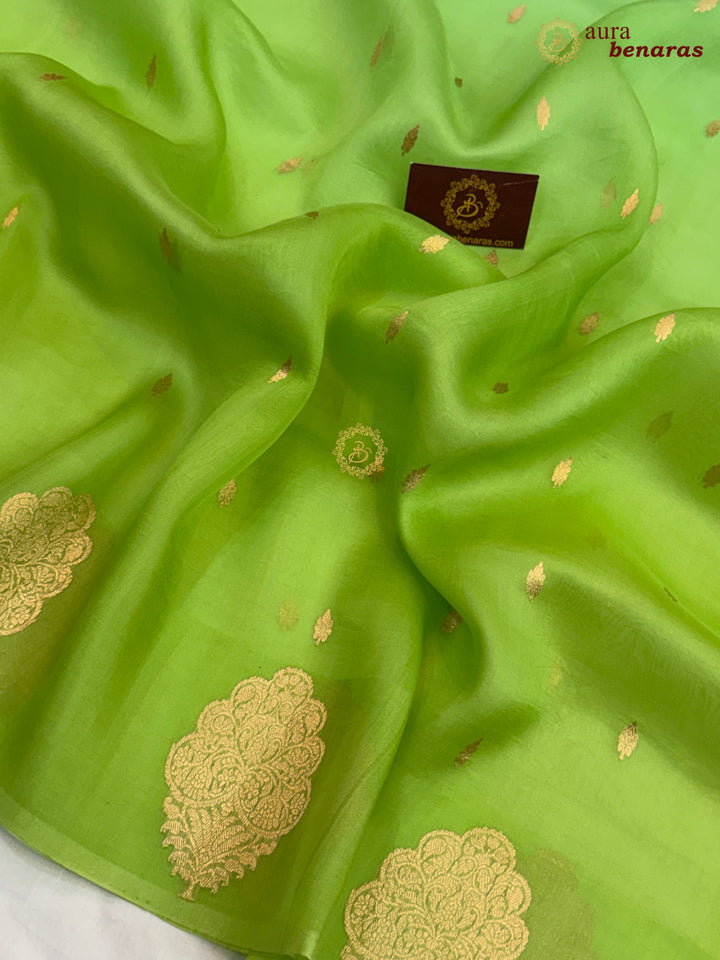 Green Kora Silk Banarasi Saree with Sona Rupa Butis 