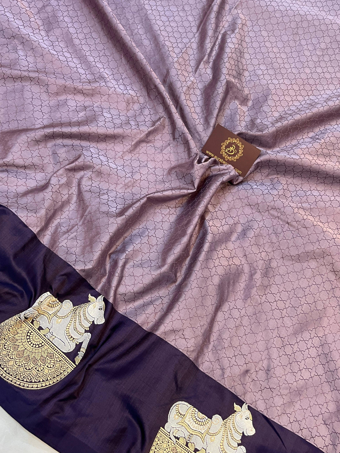 Pastel lilac Pure Banarasi Handloom Katan Satin Silk Saree - Aura Benaras