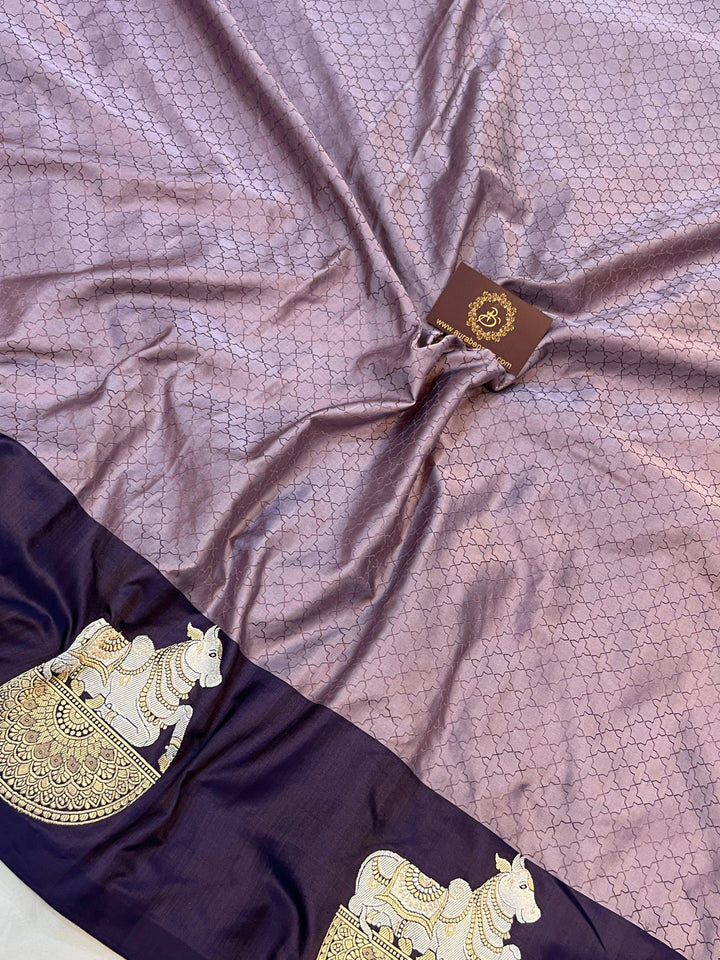 Pastel lilac Pure Banarasi Handloom Katan Satin Silk Saree - Aura Benaras