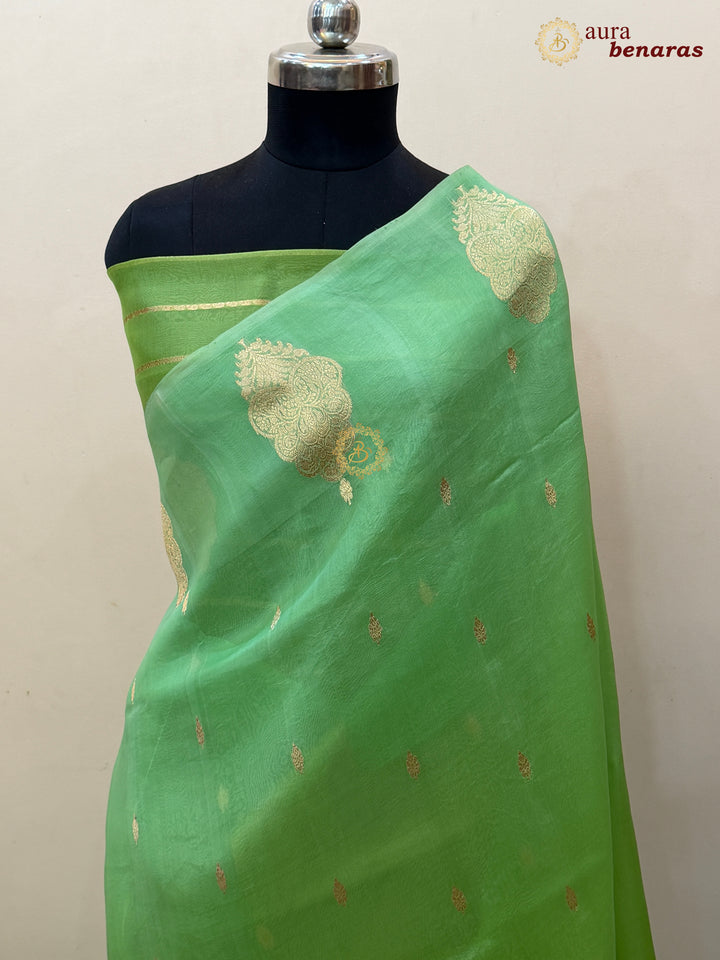 Green Kora Silk Banarasi Saree with Sona Rupa Butis 