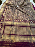 Wine Jamawar Banarasi Handloom Katan Silk Saree - Aura Benaras