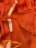 Orange Banarasi Handloom Kora Silk Saree