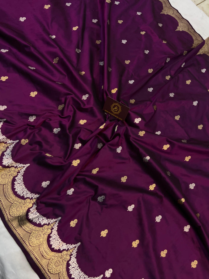 Wine Banarasi Handloom Katan Silk Saree - Aura Benaras