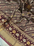 Wine Jamawar Banarasi Handloom Katan Silk Saree - Aura Benaras