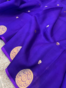 Purple Banarasi Handloom Kora Silk Saree - Aura Benaras