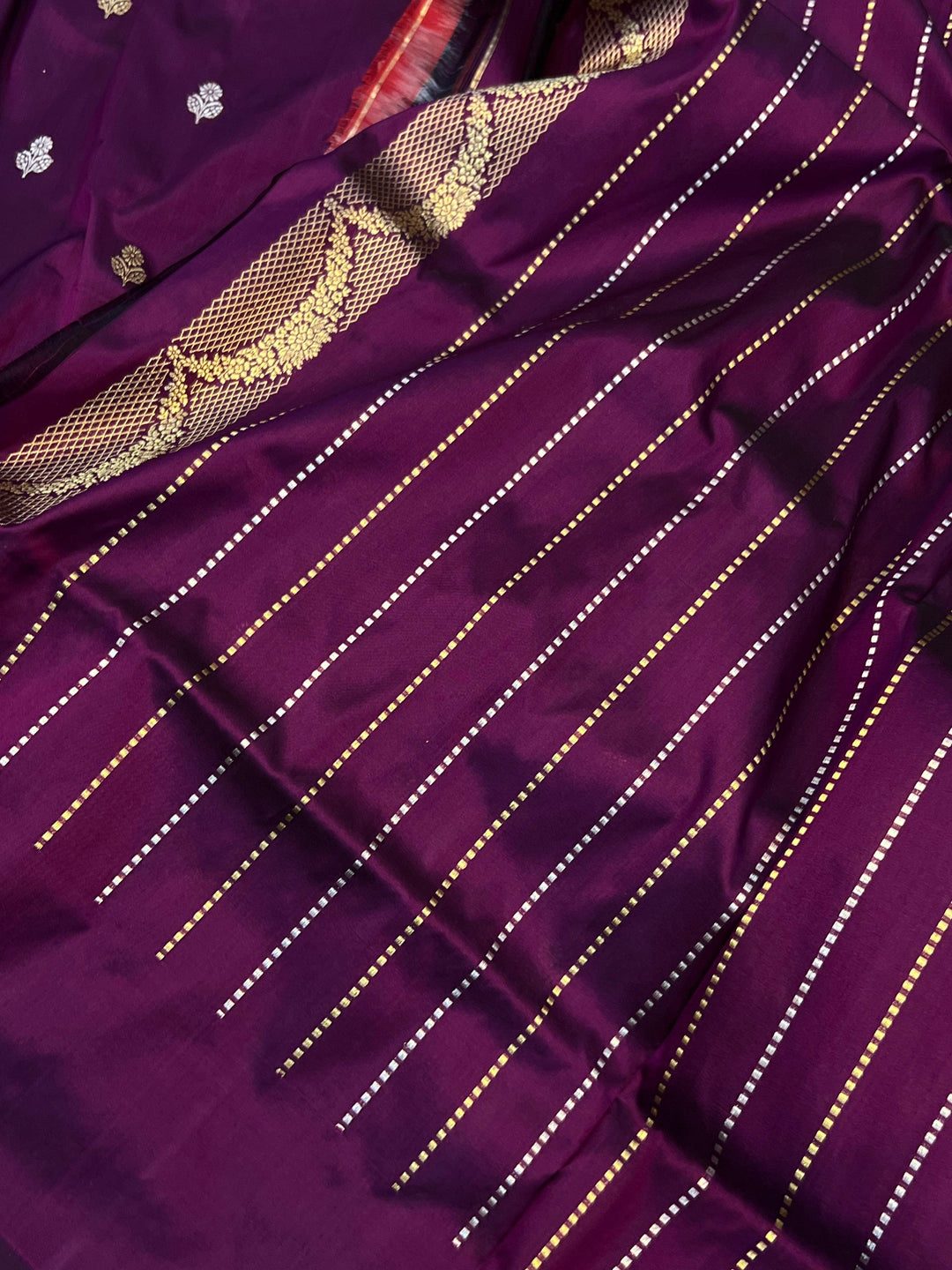 Wine Banarasi Handloom Katan Silk Saree - Aura Benaras