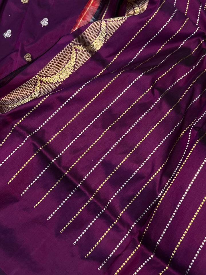 Wine Banarasi Handloom Katan Silk Saree - Aura Benaras