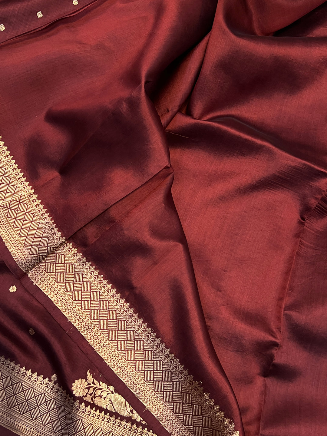 Brown Pure Kora Silk Banarasi Saree with Zari Butis & Konia