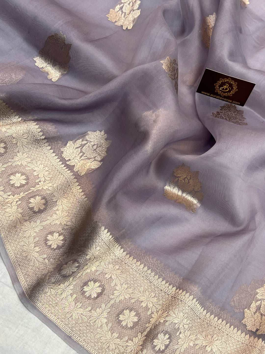 Grey Pure Kora Silk Handloom Banarasi Saree