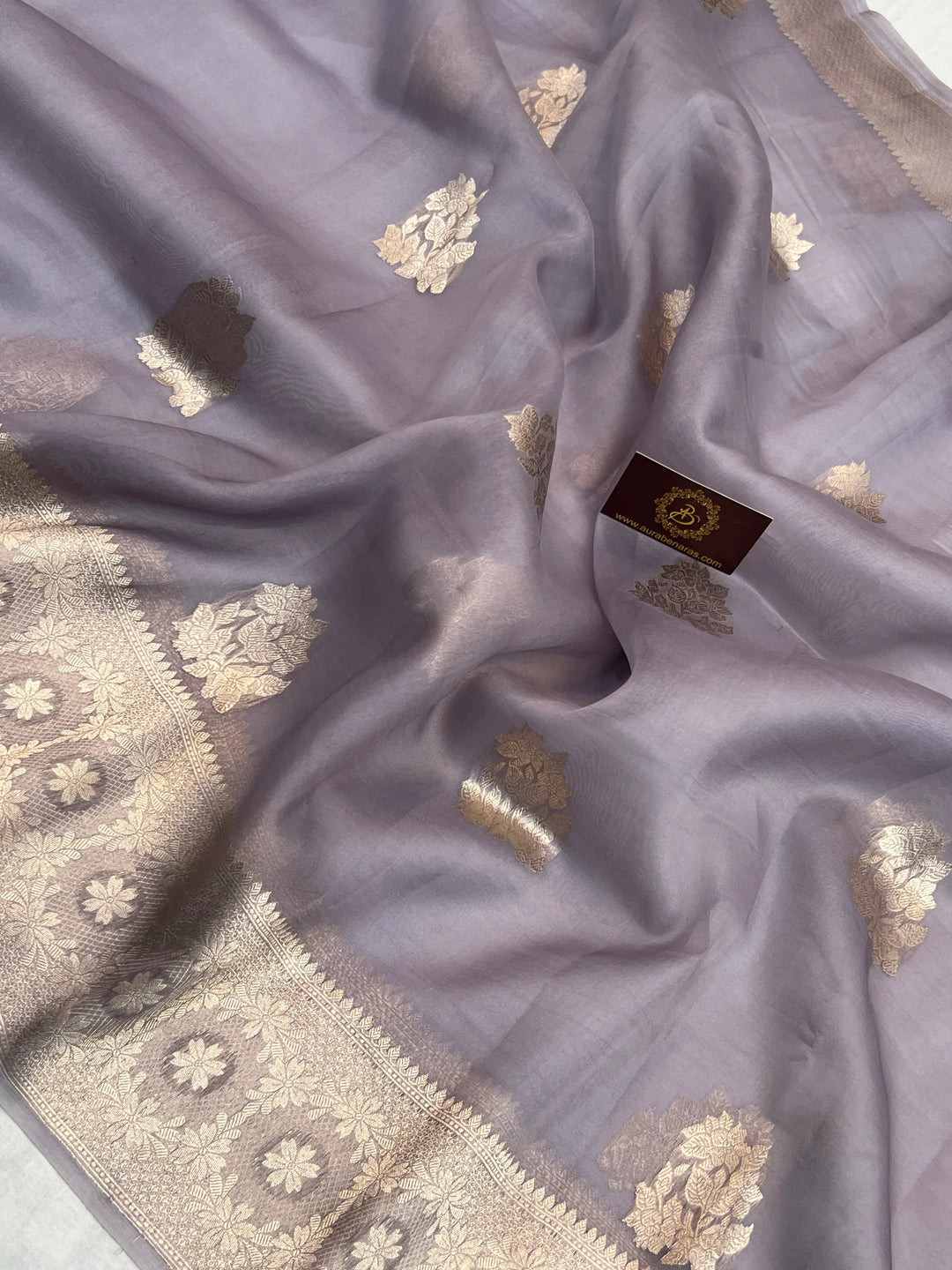 Grey Pure Kora Silk Handloom Banarasi Saree