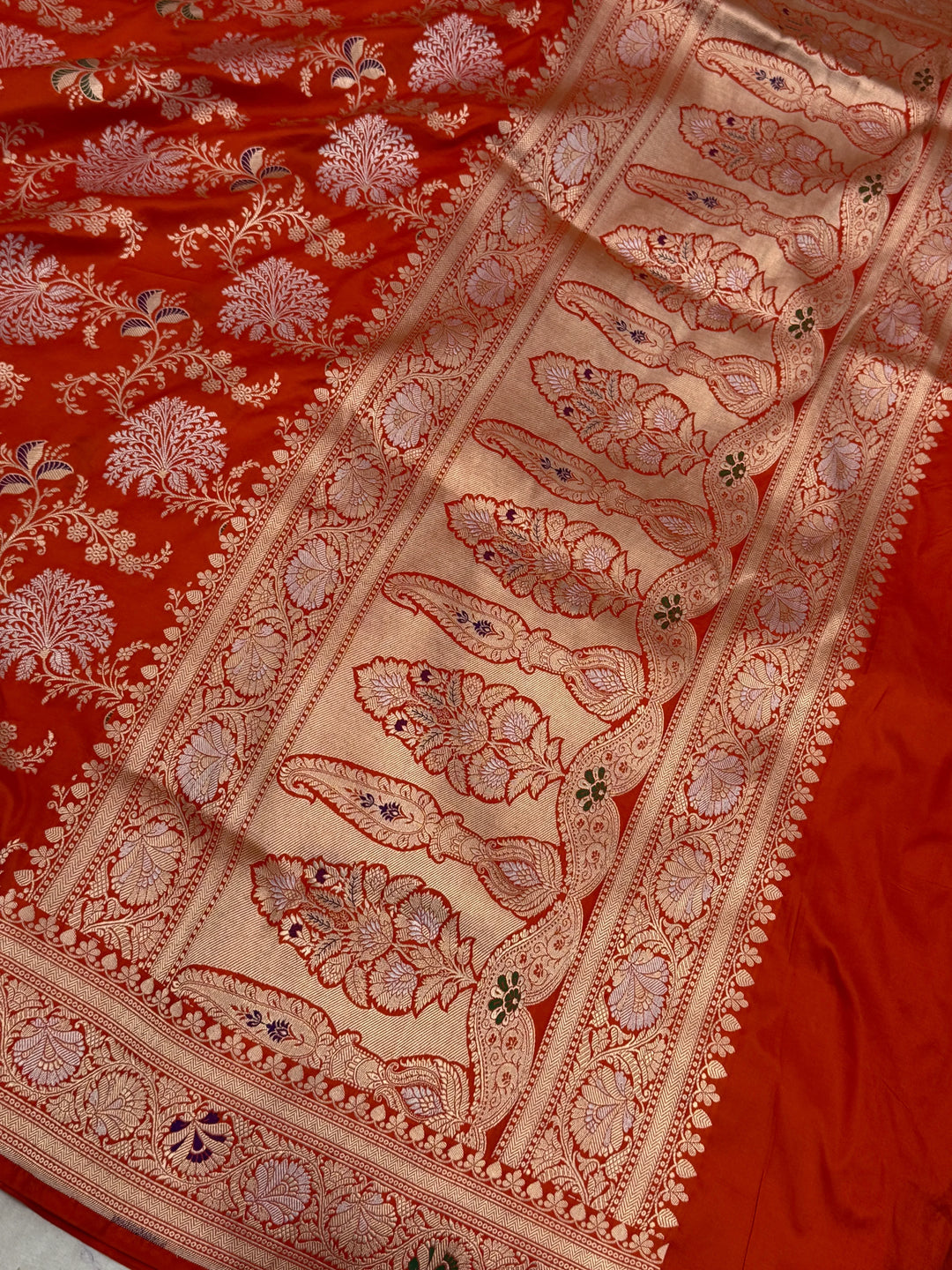 Orange Pure Katan silk Handloom Banarasi Saree
