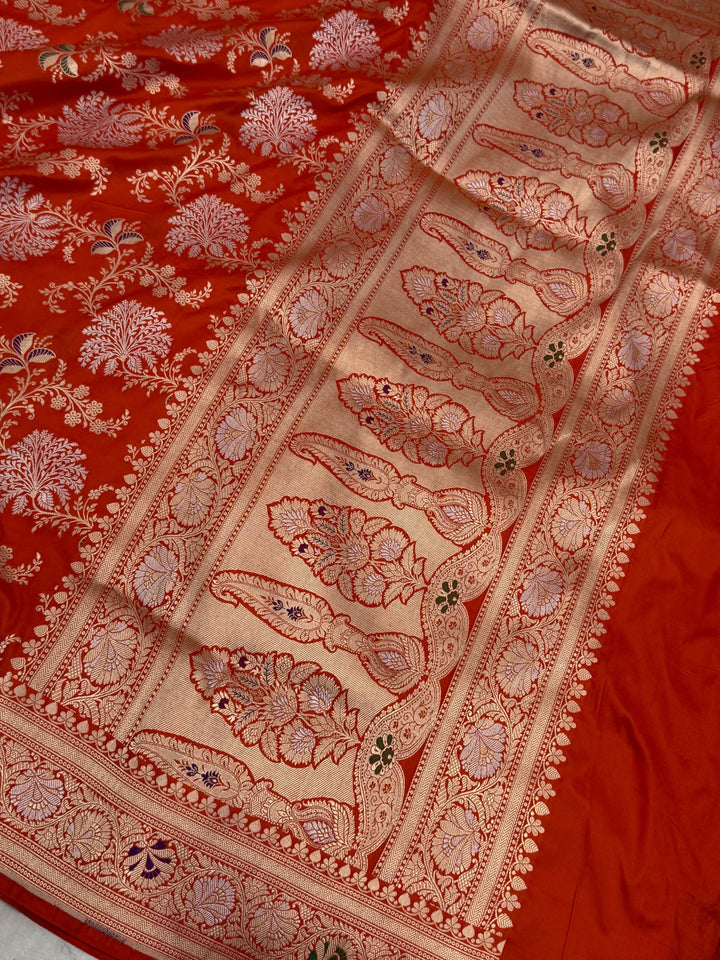 Orange Pure Katan silk Handloom Banarasi Saree