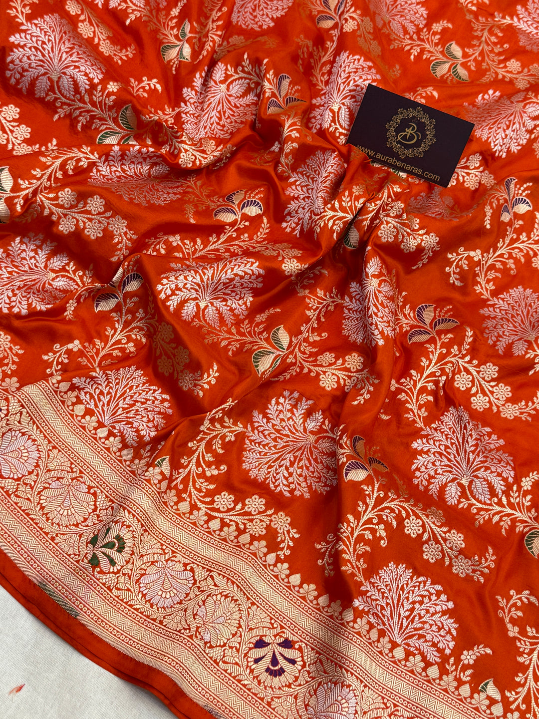 Orange Pure Katan silk Handloom Banarasi Saree