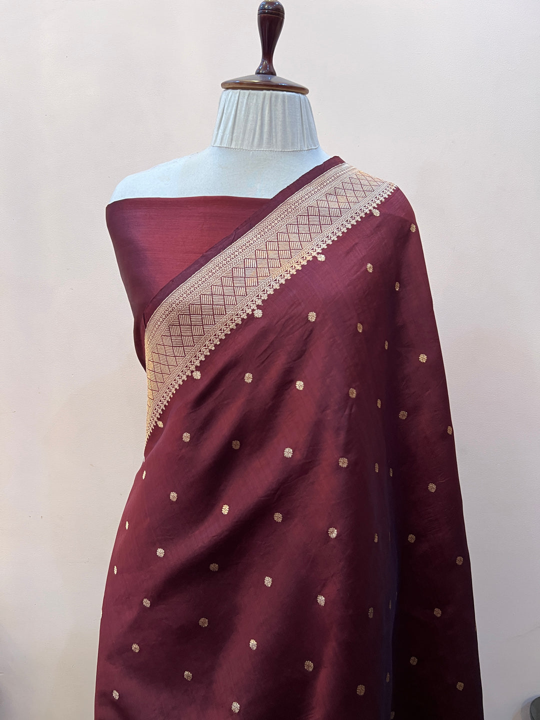 Brown Pure Kora Silk Banarasi Saree with Zari Butis & Konia