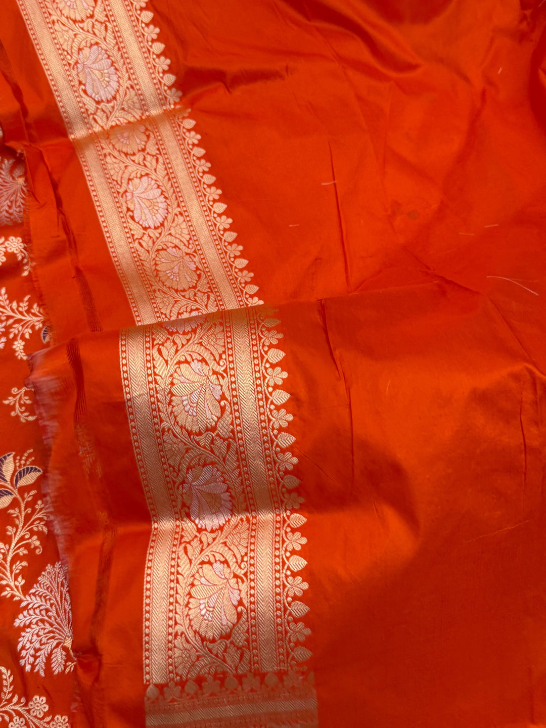 Orange Pure Katan silk Handloom Banarasi Saree