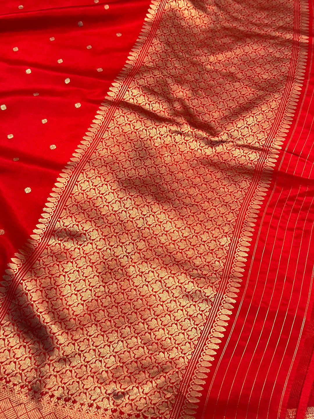 Red Pure Silk Banarasi Saree with Zari Butis & Konia