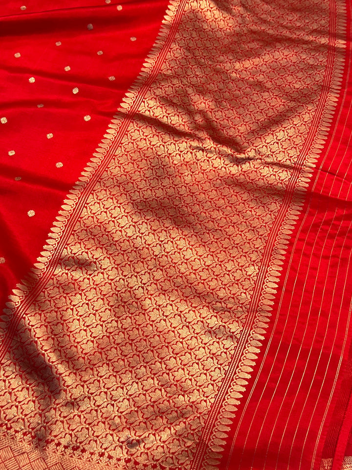 Red Pure Silk Banarasi Saree with Zari Butis & Konia