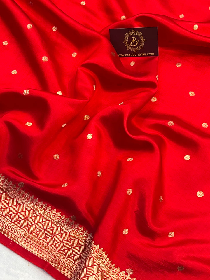 Red Pure Silk Banarasi Saree with Zari Butis & Konia