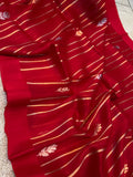 Red Pure Banarasi Handloom Kora Silk Saree - Aura Benaras