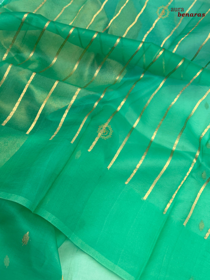 Blue - Green shaded Kora Silk Banarasi Saree with Sona Rupa Butis 