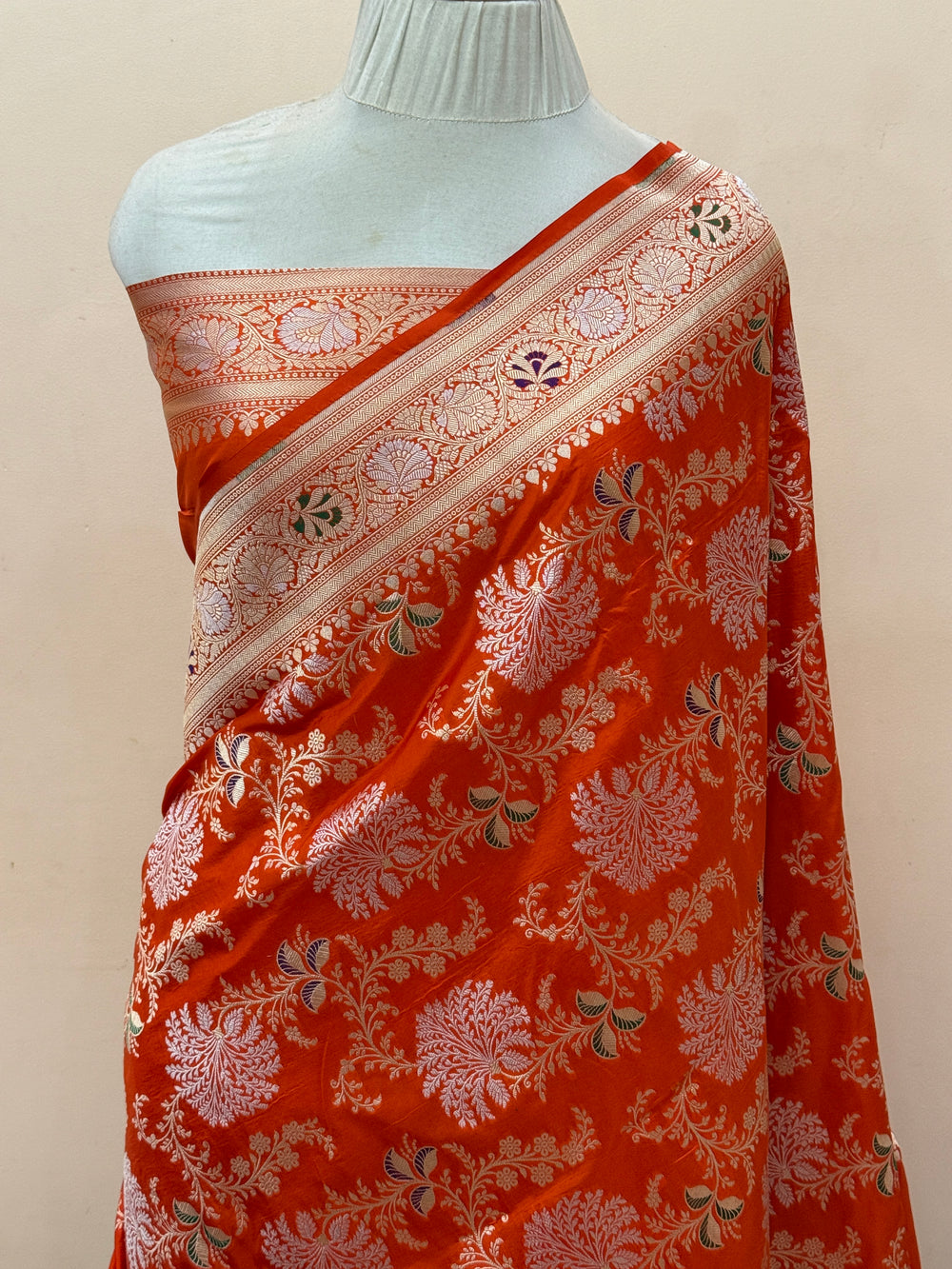 Orange Pure Katan silk Handloom Banarasi Saree