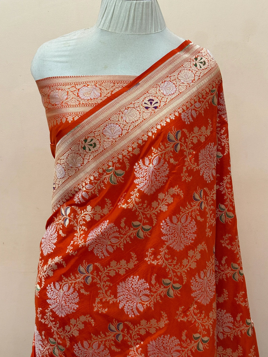 Orange Pure Katan silk Handloom Banarasi Saree