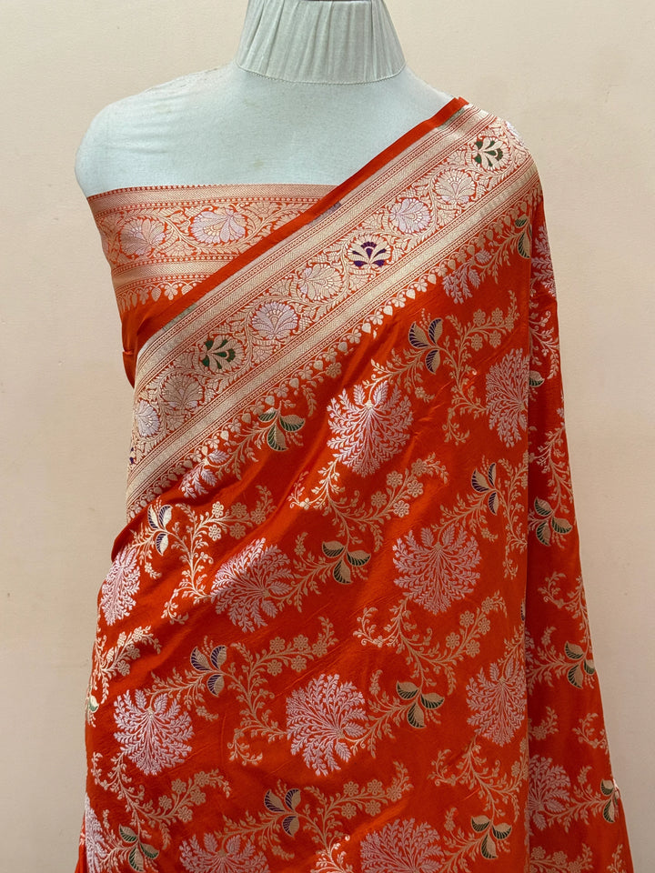 Orange Pure Katan silk Handloom Banarasi Saree